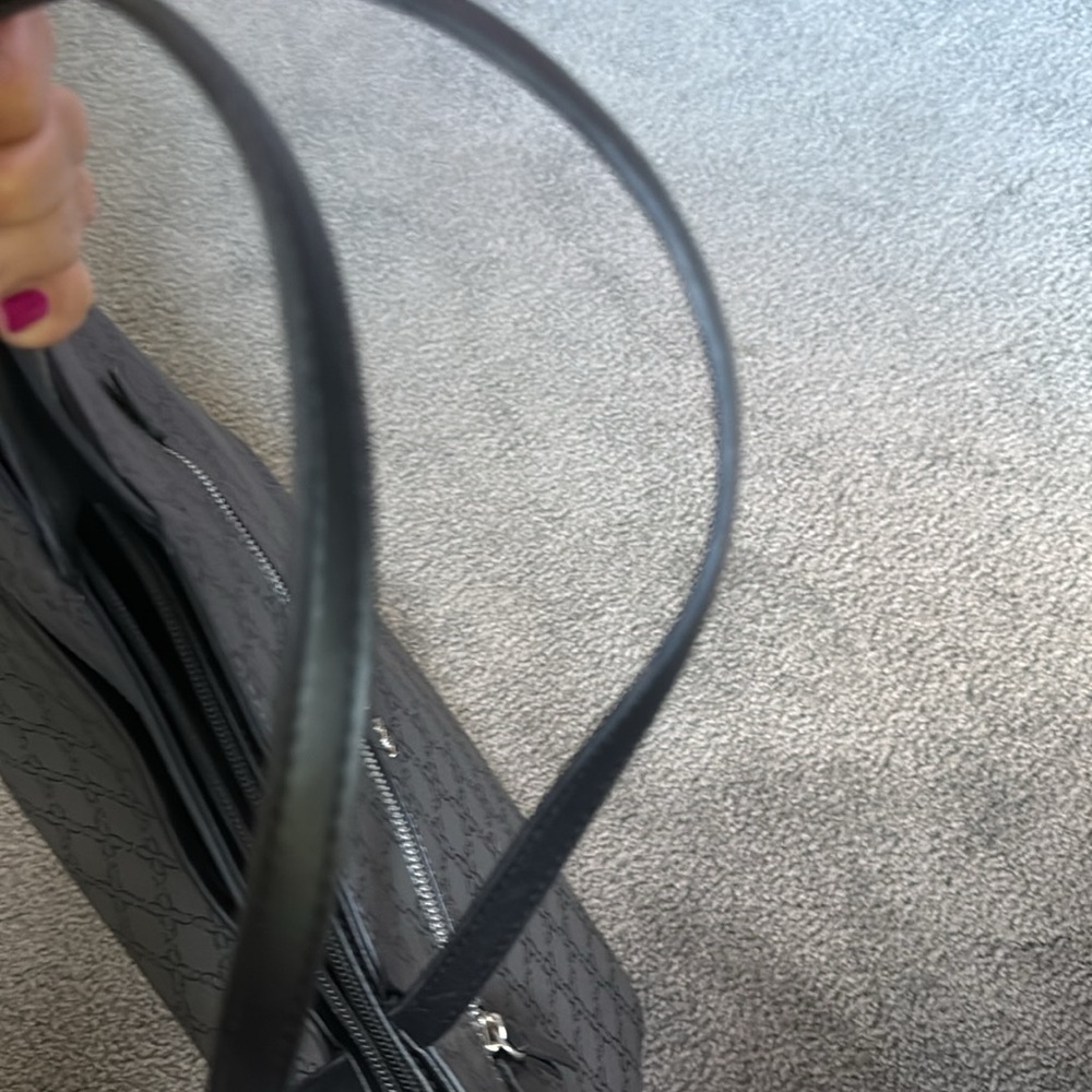 Nine West Charcoal Patterned Tote. 2 Outside Pockets & Inside Zipper & Slots! - Picture 7 of 13
